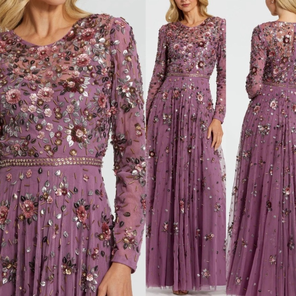 Mac Duggal Purple Sequin Embellished Gown